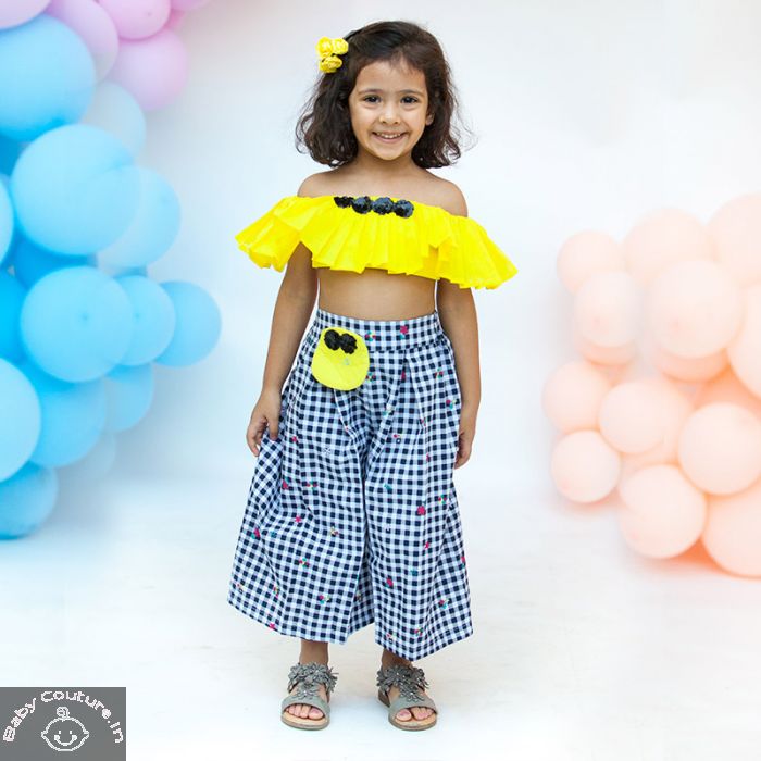 Yellow Frill Top with Plazo 