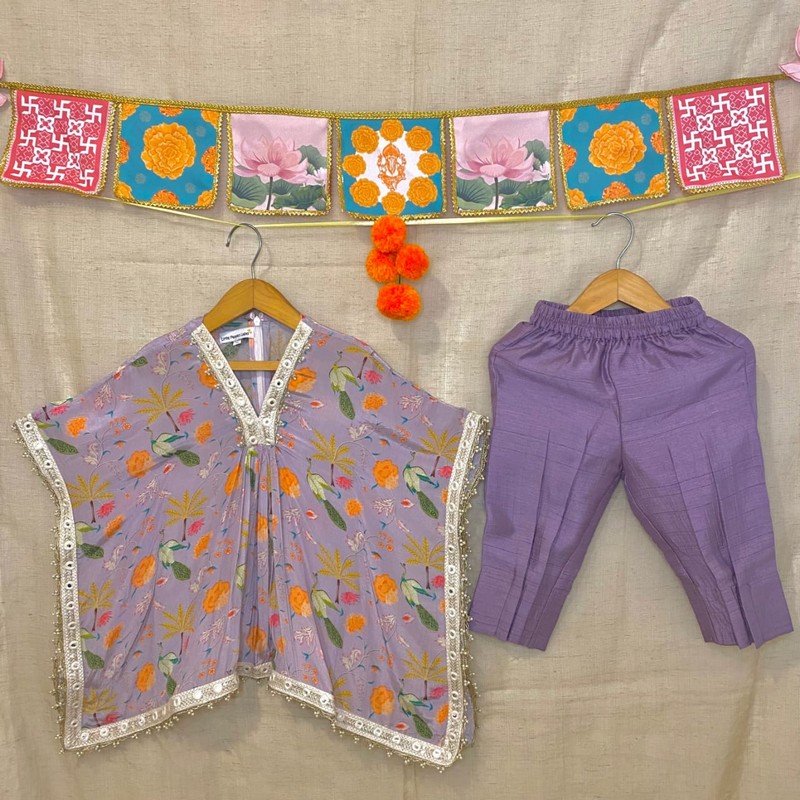 Floral Kaftan Set with pleated pants